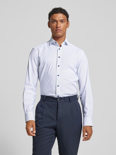 OLYMP Modern fit zakelijk overhemd met all-over motief Bleu - 4
