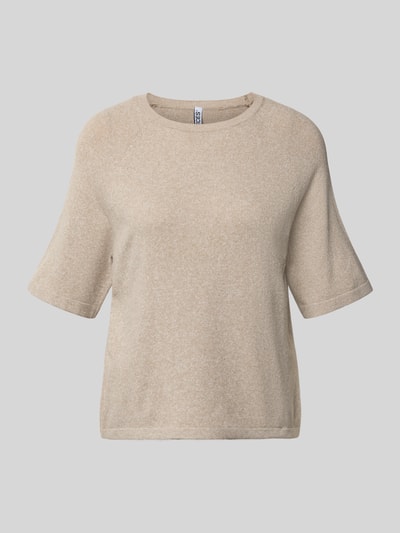 PIECES regular fit gebreid shirt met korte raglanmouw model 'BREE' Taupe gemêleerd - 2