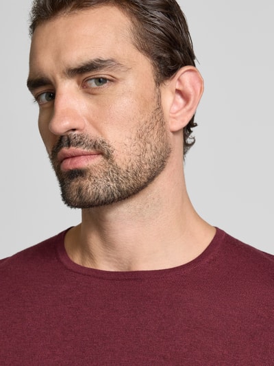 Christian Berg Men Regular fit pullover van puur katoen in gebreide look Bordeaux gemêleerd - 3