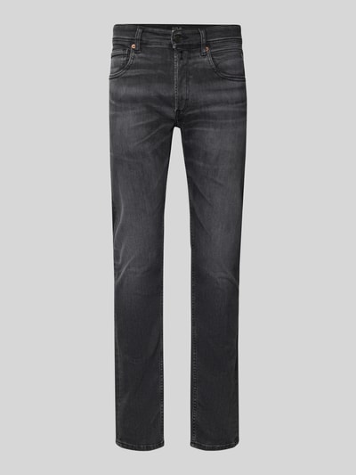 Produktfoto, Slim Fit Jeans im 5-Pocket-Design Modell 'Grover' von Replay, bawełniany miks z dodatkiem stretchu, czarny, wyraźna faktura, szerokość w rozmiarze 32/32: 43 cm, długość wewnętrzna nogawki: 83 cm, krój slim fit