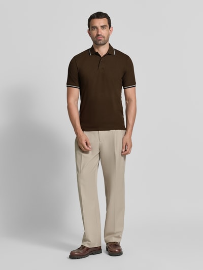 Selected Homme slim fit poloshirt van katoenmix model 'ATLAS' Chocoladebruin - 1