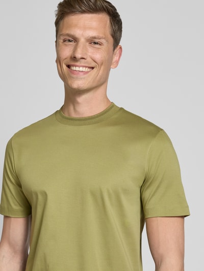 BOSS T-shirt met geribde ronde hals, model 'Tessler' Lindegroen - 3