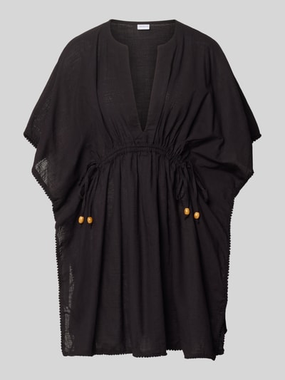 Produktfoto, Kaftan aus Baumwolle mit V-Ausschnitt von Jake*s Casual, reine schwarze Baumwolle, taillierter Schnitt, Tunnelzug, strukturierte leichte Textur