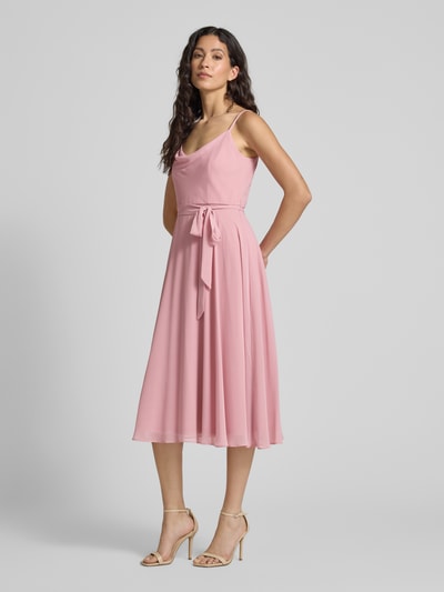 Jake*s Cocktail Knielanges Cocktailkleid mit Bindegürtel Rosa 1