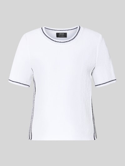 Produktfoto, Strickshirt mit Kontraststreifen von Marc Cain, Weiß mit schwarzen Details, Baumwoll-Mix, Regular-Fit, Rundhalsausschnitt.
