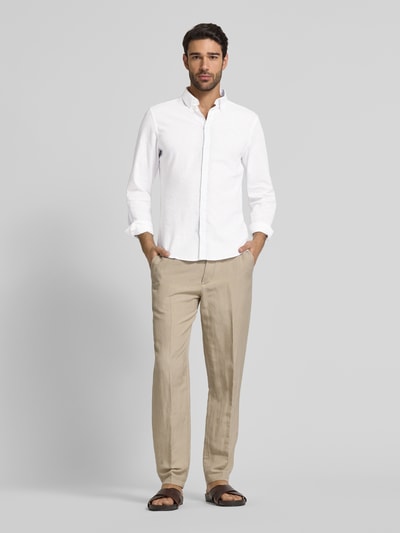 Casual Friday Regular Fit Leinenhemd mit Button-Down-Kragen Modell 'Anton' Weiss 1