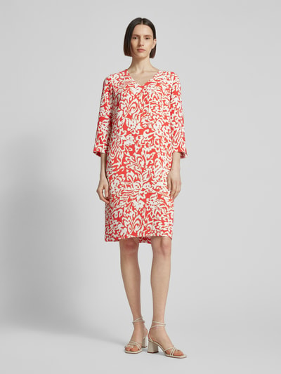 comma Knielange jurk met all-over print Rood - 1