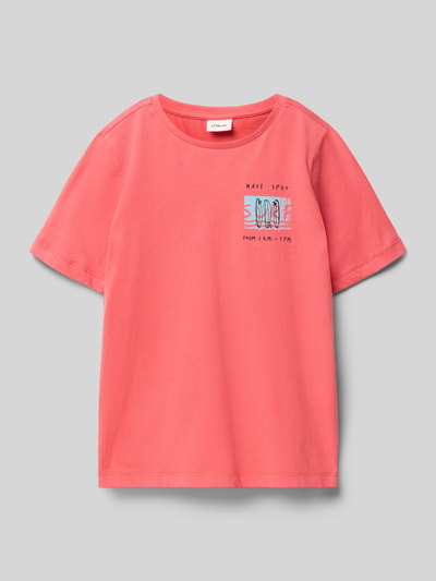 Produktfoto, Regular Fit T-Shirt aus reiner Baumwolle von s.Oliver RED LABEL, Kinder T-Shirt Optik: Unifarben mit Motiv-Print, Rundhals, Kurzarm, Jersey, reine Baumwolle, rote Farbe, glatte Textur