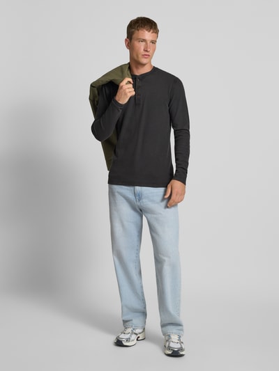 Superdry Longsleeve mit Strukturmuster und Knopfleiste Black 1