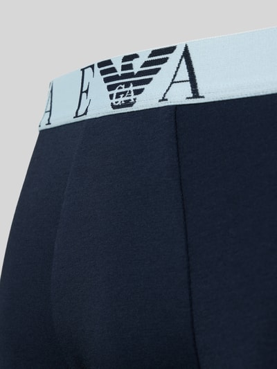 Produktfoto, Boxershorts mit elastischem Logo-Bund im 3er-Pack von Emporio Armani, dunkelblau, Baumwoll-Elasthan-Mix, glatte Struktur, Körpernaher Schnitt