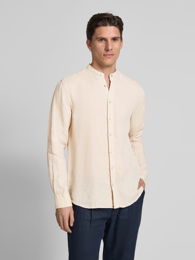 Fynch-Hatton Regular fit linnen overhemd met opstaande kraag Zand - 4