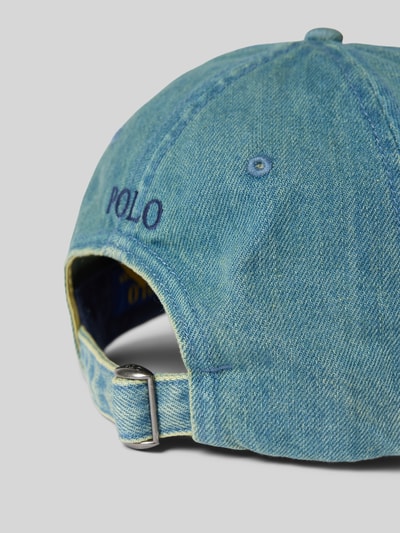 Produktfoto, Basecap aus reiner Baumwolle von Polo Ralph Lauren in Optik: Unifarben, Materialverarbeitung: Denim, verstellbarer Riegel, eingestickte Luftlöcher, Label-Schriftzug, Logo-Detail