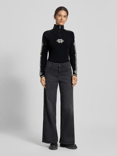 Dale of Norway Gebreide pullover van wol met ritssluiting, model 'Geilo' Zwart - 1