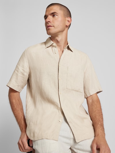 Marc O'Polo Regular fit vrijetijdsoverhemd van linnen met borstzak Zand - 3