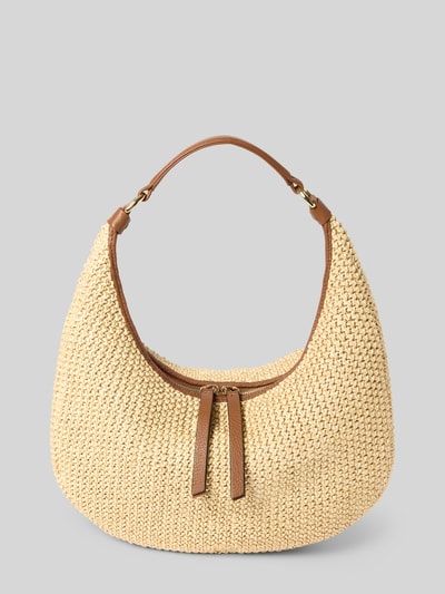 Produktfoto, Shoulder Bag in Flecht-Optik Modell 'Nana' von Abro, beżowa torba na ramię z efektem plecionki, główna przegroda z zamkiem błyskawicznym, smukły pasek na ramię, detal z logo, szerokość w rozmiarze 1: 37 cm, długość w rozmiarze 1: 35 cm, głębokość w rozmiarze 1: 5 cm, długość paska na ramię w rozmiarze 1: 23 cm