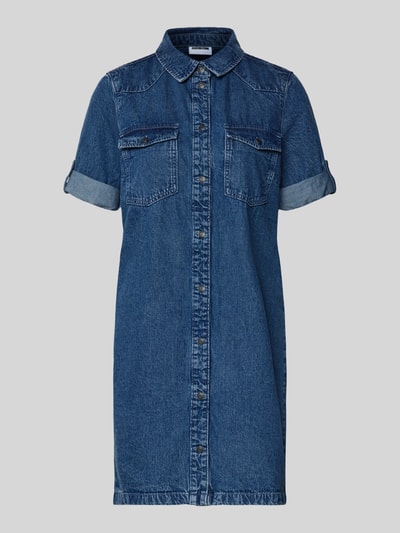 Produktfoto, Jeanskleid mit Brusttaschen Modell 'NEW SIGNE' von Noisy May aus Reine Baumwolle, Gerader-Schnitt, Minikleid, Hemdblusenkragen, Ärmel mit Aufschlag, blaue Denim-Textur