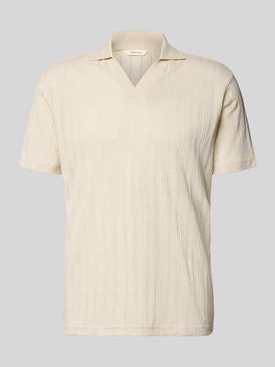 Produktfoto, Regular Fit Poloshirt aus Baumwoll-Mix Modell 'TRAVIS' von SELECTED HOMME in Optik: Unifarben mit Struktur, Polokragen, V-Ausschnitt, kurze Knopfleiste, Kurzarm, Materialverarbeitung: Jacquard