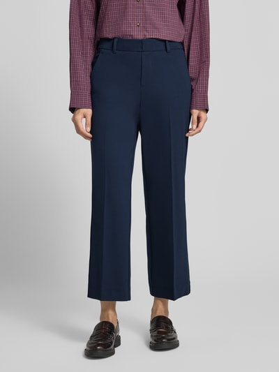 Vrouwenmodel draagt donkerblauwe straight fit culotte uit viscosemix, Stehmann Straight Fit Culotte uit Viscosemix model 'Fenja', Dames, close-up volledige voorkant
