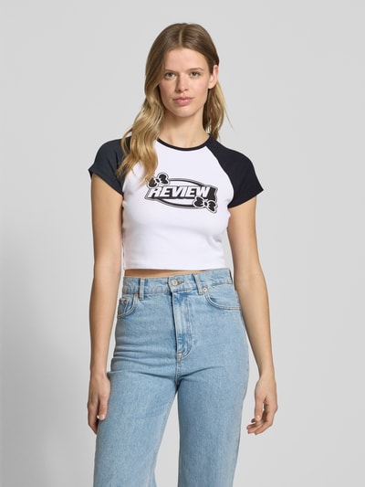 Review Kort T-shirt met labelprint Wit - 4