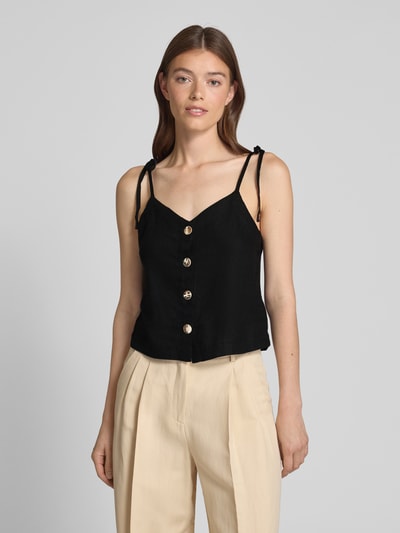 ICHI Top aus Leinen-Viskose-Mix mit Knopfleiste Black 4