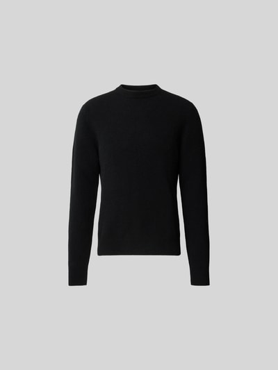 Produktfoto, schwarzer Pullover aus Woll-Mix mit Yak-Anteil von Filippa K, schlichte Strick-Optik, elastische Abschlüsse, Slim Fit