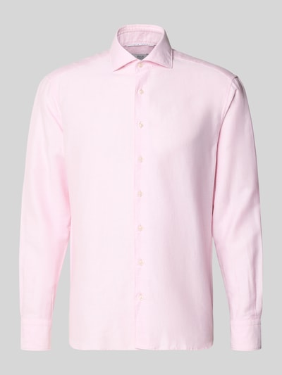 Produktfoto, Regular Fit Business-Hemd mit Kentkragen von ETERNA in zartem Rosa, Baumwoll-Mix mit Leinen-Anteil, Knopfleiste, Sportmanschetten, Rückenlänge 78 cm, Schulterbreite 50 cm, Ärmellänge 66 cm