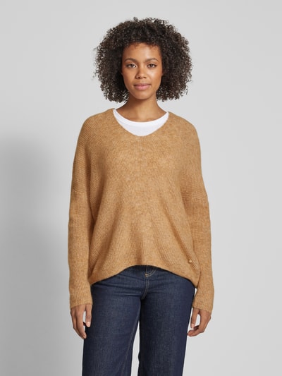 MOS MOSH Gebreide pullover met V-hals, model 'THORA' Beige - 4