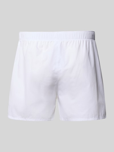 Produktfoto, Boxershorts aus Baumwolle von HANRO in Weiß, lockerer Schnitt, elastischer Bund, reine Baumwolle, glatte Textur.