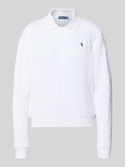 Produktfoto, Regular Fit Pullover mit Polokragen von Polo Ralph Lauren, Optik: Unifarben, Zopfstrick, reine Baumwolle, Logo-Stitching, Strukturmuster
