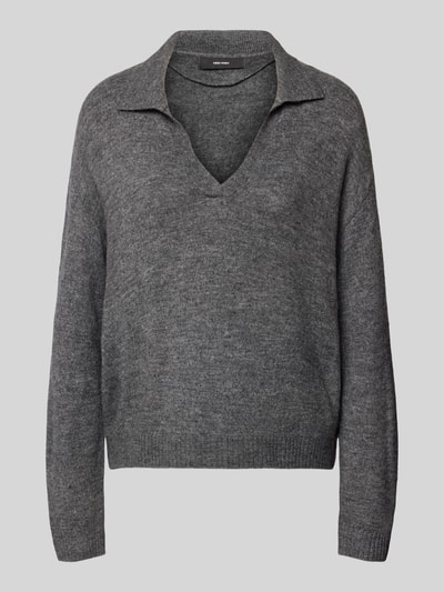 VERO MODA Regular Fit Strickpullover mit Hemdkragen Modell 'LEFILE' Mittelgrau 2