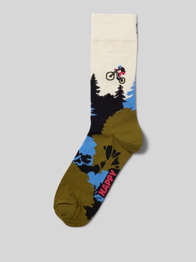 Happy Socks Sokken met labelstitching, model 'Mountain' Olijfgroen - 1