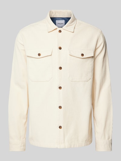 Jack & Jones Regular fit ribcordoverhemd met paspelzakken op de borst, model 'EDDIE' Ecru - 2