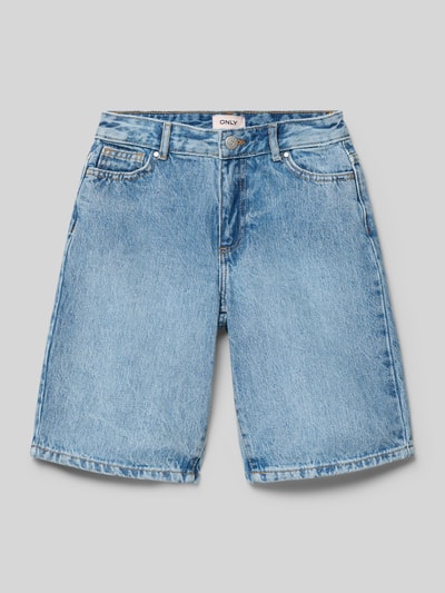 Produktfoto, Regular Fit Bermudas aus reiner Baumwolle Modell 'SONNY' von Only in Denim-Optik, hellblau, 5-Pocket-Design, Label-Patch, Gürtelschlaufen, Schiebehaken-Verschluss, inklusive Weitenregulierung, Material reine Baumwolle.