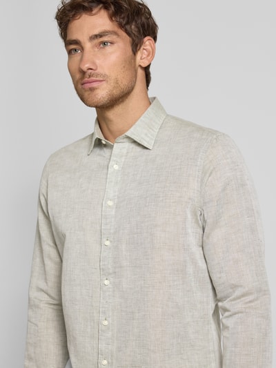 Jake*s Slim Fit Freizeithemd aus Leinen-Baumwoll-Mix Hellgruen 3