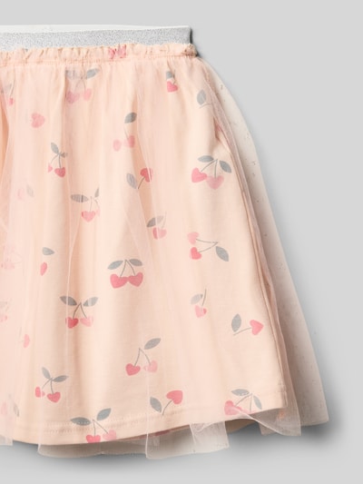 Produktfoto, Rock im Allover-Look mit elastischem Bund von Blue Seven, zartrosa Baumwoll-Elasthan-Mix mit A-Linie, Kirschprint, feine Tüll-Textur, Kindergrößen