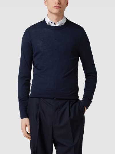 Tommy Hilfiger Tailored Wollen pullover met labelstitching en zijde Marineblauw - 4