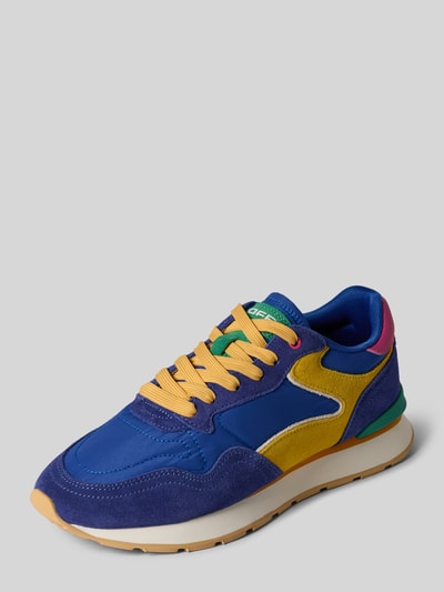 Produktfoto, Sneaker aus Leder-Mix mit Logo-Detail Modell 'City' von HOFF, Damen Sneaker mit abgerundeter Passform, gelb-blau, Schnürverschluss, profilierte Sohle, Absatzhöhe 2 cm, Schafthöhe 8 cm, Schaftweite 8 cm