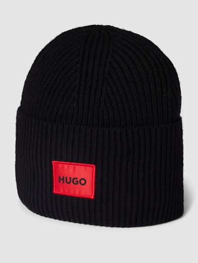 HUGO Czapka beanie z naszywką z logo model ‘Xaff 5’ Czarny 1