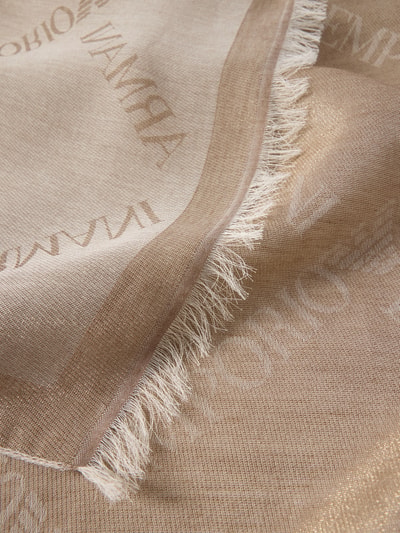Produktfoto, Schal mit Fransen von Emporio Armani aus Baumwoll-Mix mit Viskose-Anteil, rechteckige Form, beiges Label-Detail, weiche Textur