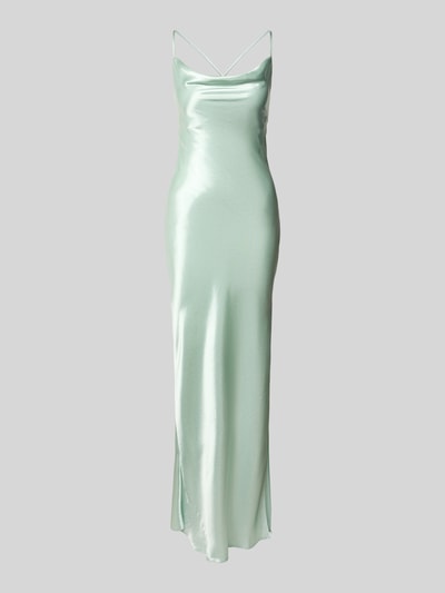 Produktfoto, Regular Fit Abendkleid aus Viskose-Mix von Jake*s Cocktail in zartem Mintgrün, Satin, Gehschlitz, Spaghettiträger, moderner Look.