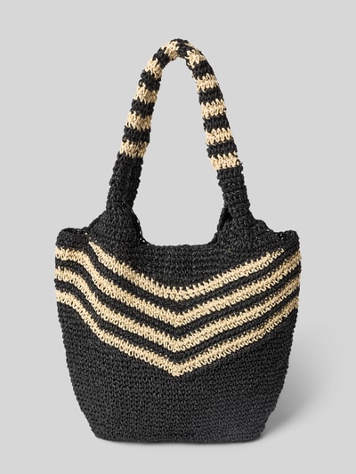 Produktfoto, Shopper mit Tragehenkel Modell 'Serenea' von Barts aus schwarzer und beigefarbener Baumwolle, strukturierte Oberfläche, Magnetverschluss, Schulterriemen, Maße 30x26x3 cm, Länge Schulterriemen 26 cm.