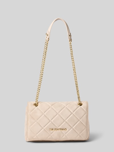 Productfoto, beige schoudertas met labeldetail, goudkleurige ketting en gestikt ruitpatroon, Umhängetasche met labeldetail van Valentino Bags, Dames