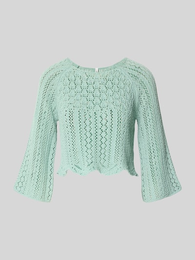 Produktfoto, Cropped Pullover aus Baumwoll-Mix Modell 'NOLA' von ONLY, Optik: Unifarben, Regular-Fit, Grobstrick-Struktur, 3/4-Arm, mintgrün.