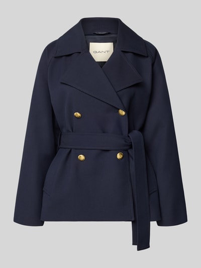 Produktfoto, Jacke mit Reverskragen und Bindegürtel von Gant in donkerblauw, materiaalmix met viscose, regular fit, met dubbele rij knopen