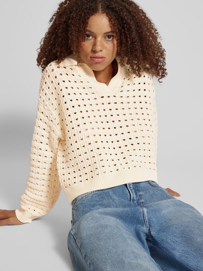 Pieces Loose fit gebreide pullover met brede gebreide kraag, model 'NIZY' Beige - 3