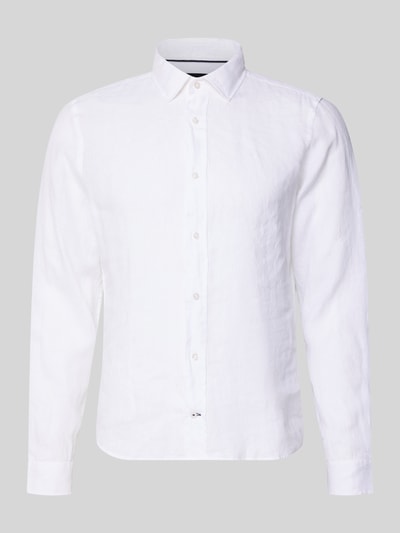 Produktfoto, Causal Fit Leinenhemd mit Kentkragen Modell 'Mike' von JOOP! Collection, weiß, reine Leinen-Textur, Knopfleiste, Sportmanschetten, abgerundeter Saum, Rückenlänge 73 cm, Schulterbreite 40 cm, Ärmellänge 66 cm