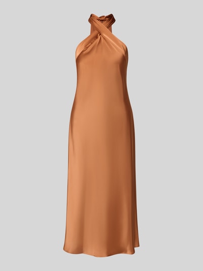 Productfoto, Tailliertes cocktailjurk met bindceintuur-detail van Lauren Ralph Lauren in glanzend koperkleur, gladde textuur, dames cocktailjurk