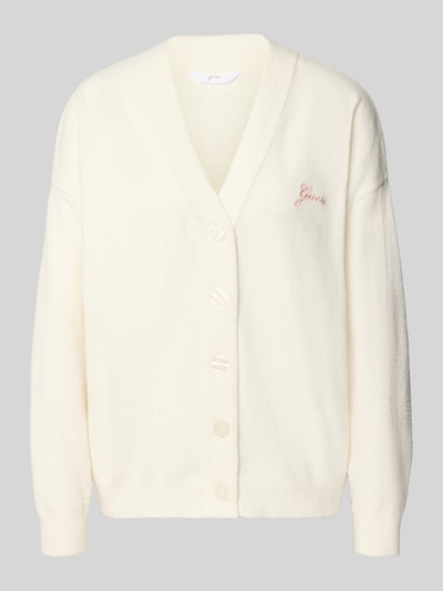 Produktfoto, Pyjama-Oberteil mit Knopfleiste Modell 'ARIA' von GUESS in Creme, lockere Passform, Frottee, Logo-Stitching, gerippte Abschlüsse