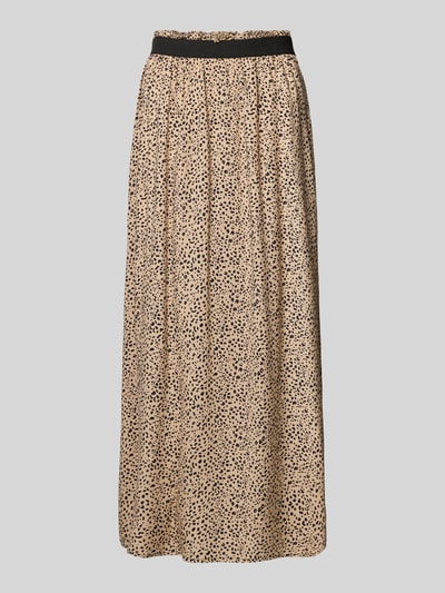 Produktfoto, ausgestellter Maxi-Rock aus reiner Viskose Modell 'VENEDIG' von Only im beigen Animal Print, elastischer Bund, Popeline-Struktur.