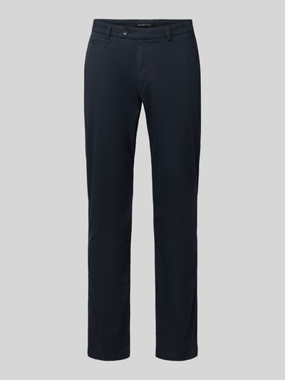 Produktfoto, Fein strukturierte Chino mit Gesäßtaschen von bugatti, bawełna ze stretchem, krój regular fit, kieszenie boczne i tylne, szerokość w rozmiarze 32/32: 40 cm, długość nogawki wewnętrznej: 82 cm, kolor ciemnogranatowy